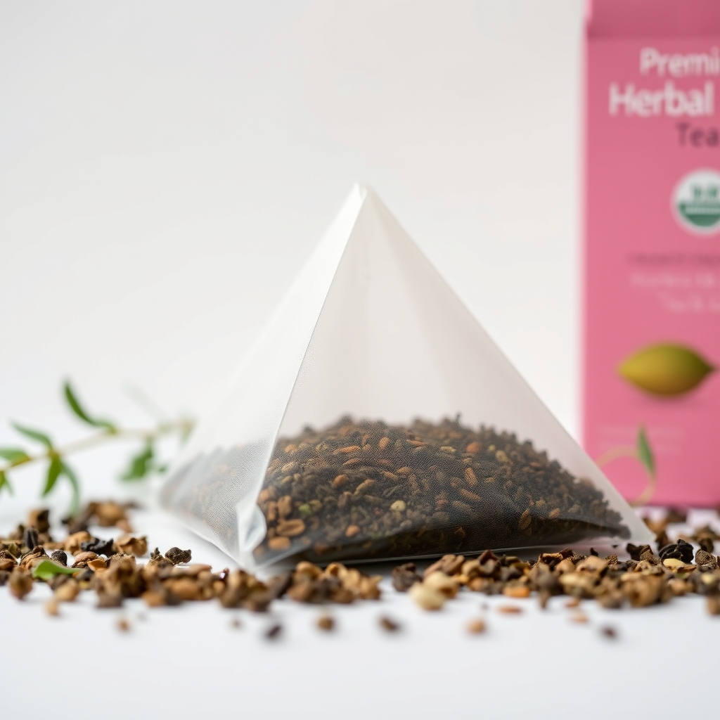 Close-up of Lulutox pyramid tea bag